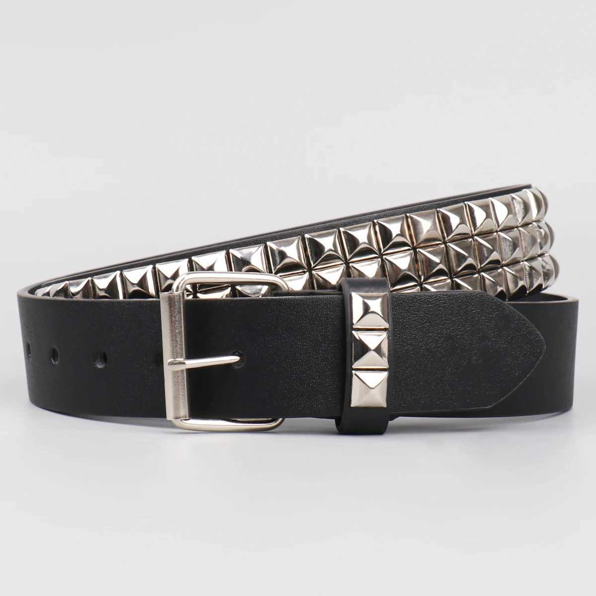 Fashion mens metal pin buckle PU riveted belt X250614