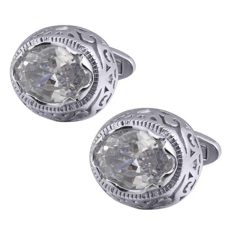 Mens High-end Hollowed Out Zircon Cufflinks Oval Pigeon Egg Gemstone French Sleeve Nail Accessories Casual Business Gifts XJ250614