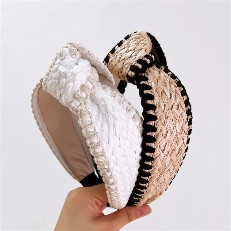 Raffia Knotted Headband Women Ladies Casual Shopping Headpiece Wide Female Hairbands 250610