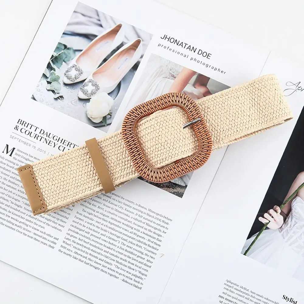 Fashion Bohen Waist Belt Wide Braided Waistbelt Wen Straw Belt Buckle Elastic Fem Straw Waist Belt X250614