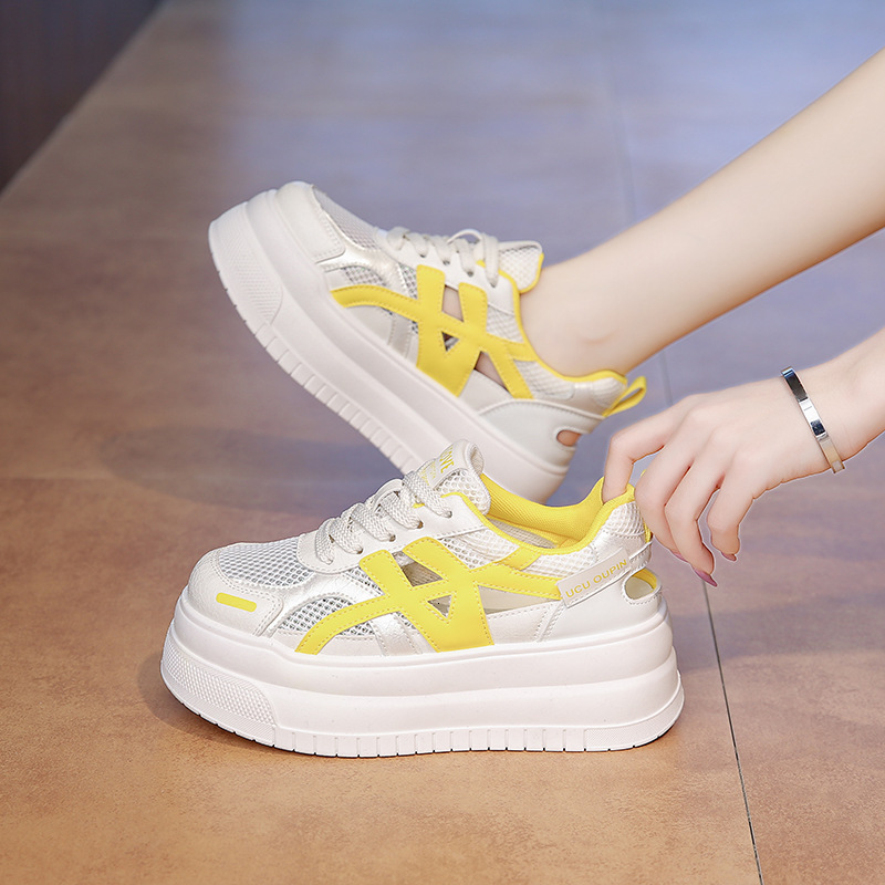Ddmyoutdoor Platform Mesh White Sneakers For Women Summer New Hollow Breathable Dad Casual Board Soft Sole Wedge Shoes Outdoor Shoes