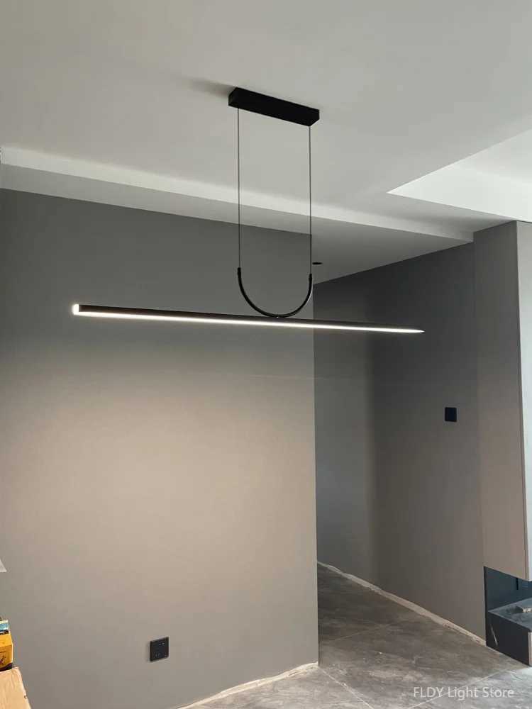 Restaurant chandelier simple modern Nordic tea room office bar one word long strip LED lamp dining table lampsXJ2500613