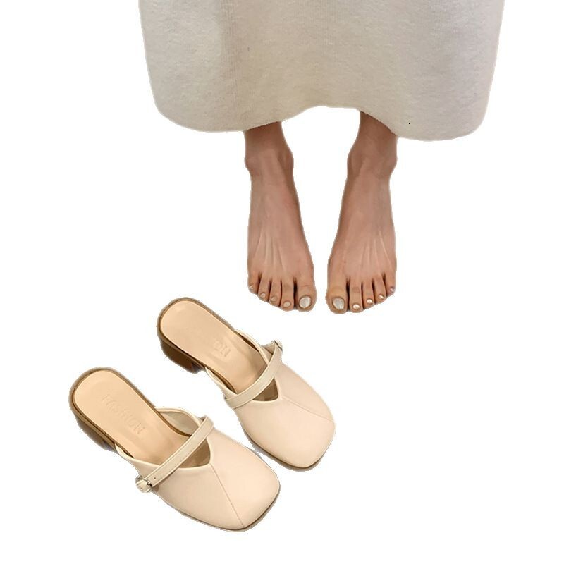 Ddmyoutdoor Women S Open Toe Summer New French Chunky Mules Square High Heel Sandals Fairy Style Outdoor Shoes