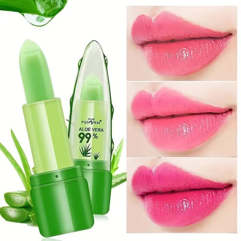 Aloe Vera Color-changing Lipstick,Moisturizes Hydrates Waterproof Non-sticky Long-lasting Tinted Lip Gloss happy