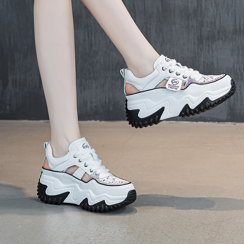 Ddmysports Openwork Sandals Women Spring Summer New Versatile Thick Sole Height Increasing Breathable Casual For Petite Sports Dad Shoes Outdoor Shoes