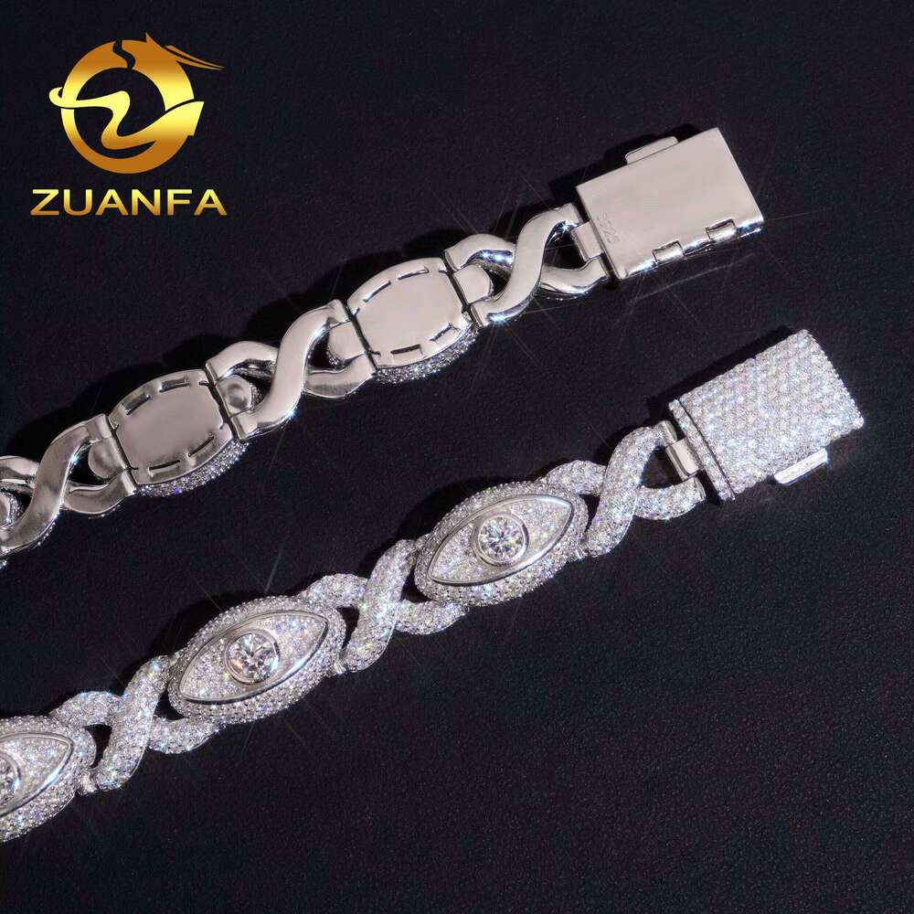 15Mm Iced Out Eye Design Sier Hip Hop Jewelry Unisex Moissanite Cuban Chain Bracelet