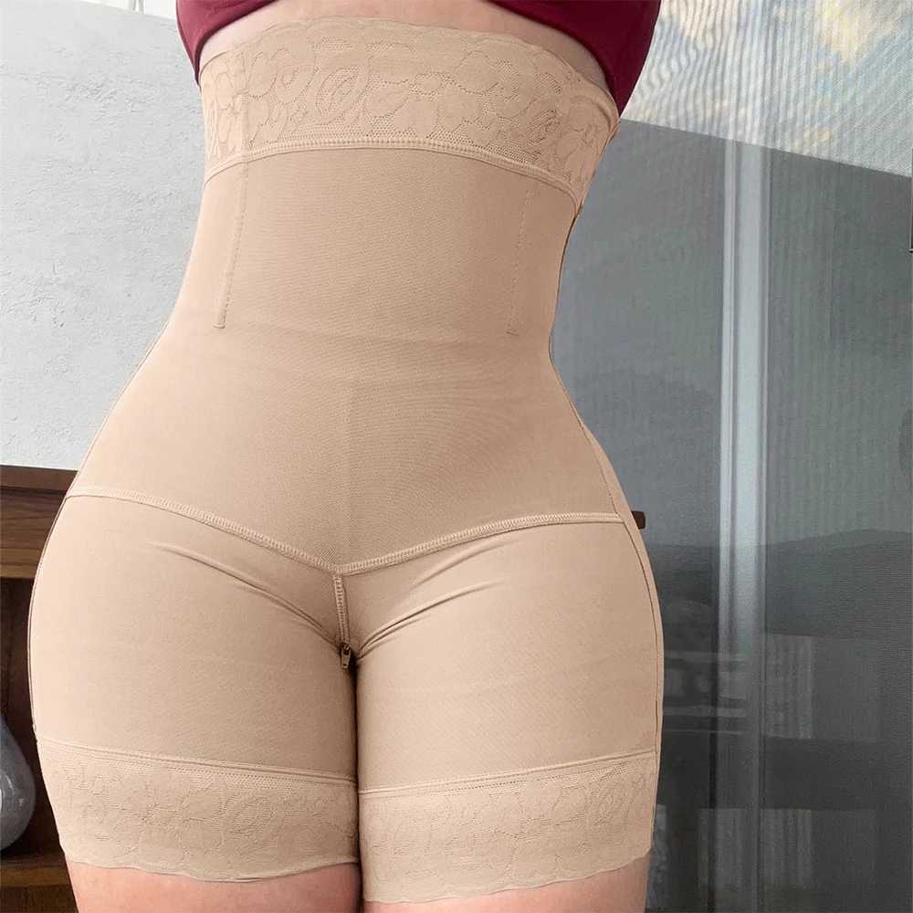 Cross border lace high waisted body shaping pants with zipper waist cinching and hip lifting pants waist cinching and body shaping XJ250614
