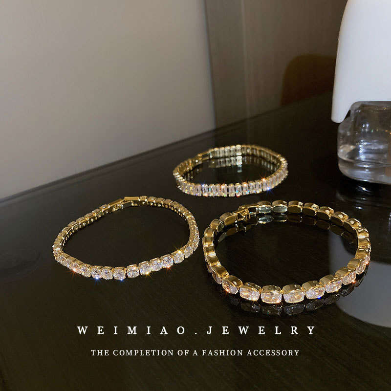 INS hot Designer bracelet Vintage White Baguette Tennis Bracelets 7 inch for Women Ladies Gold Plated Iced Out Round Square CZ Stone Cubic Zirconia Hi
