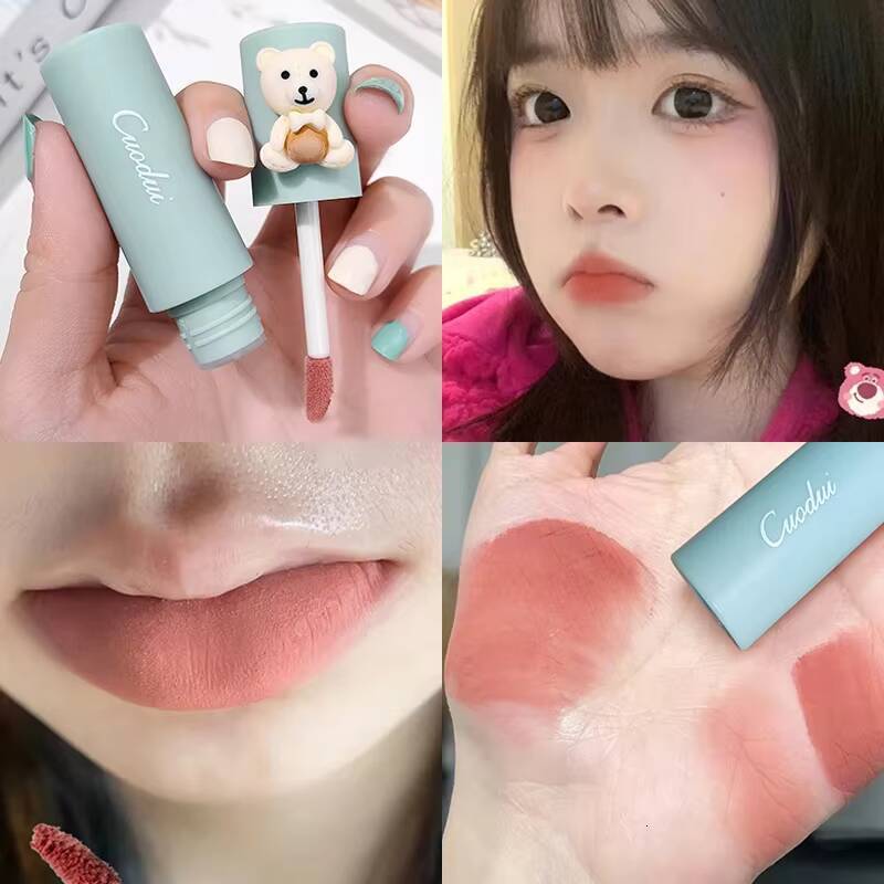Sweet Milk Bear Velvet Matte Lipstick Smooth Long Lasting Gloss Easy to Wear Waterproof Lip Mud Moisturizing Glaze Makeup happy