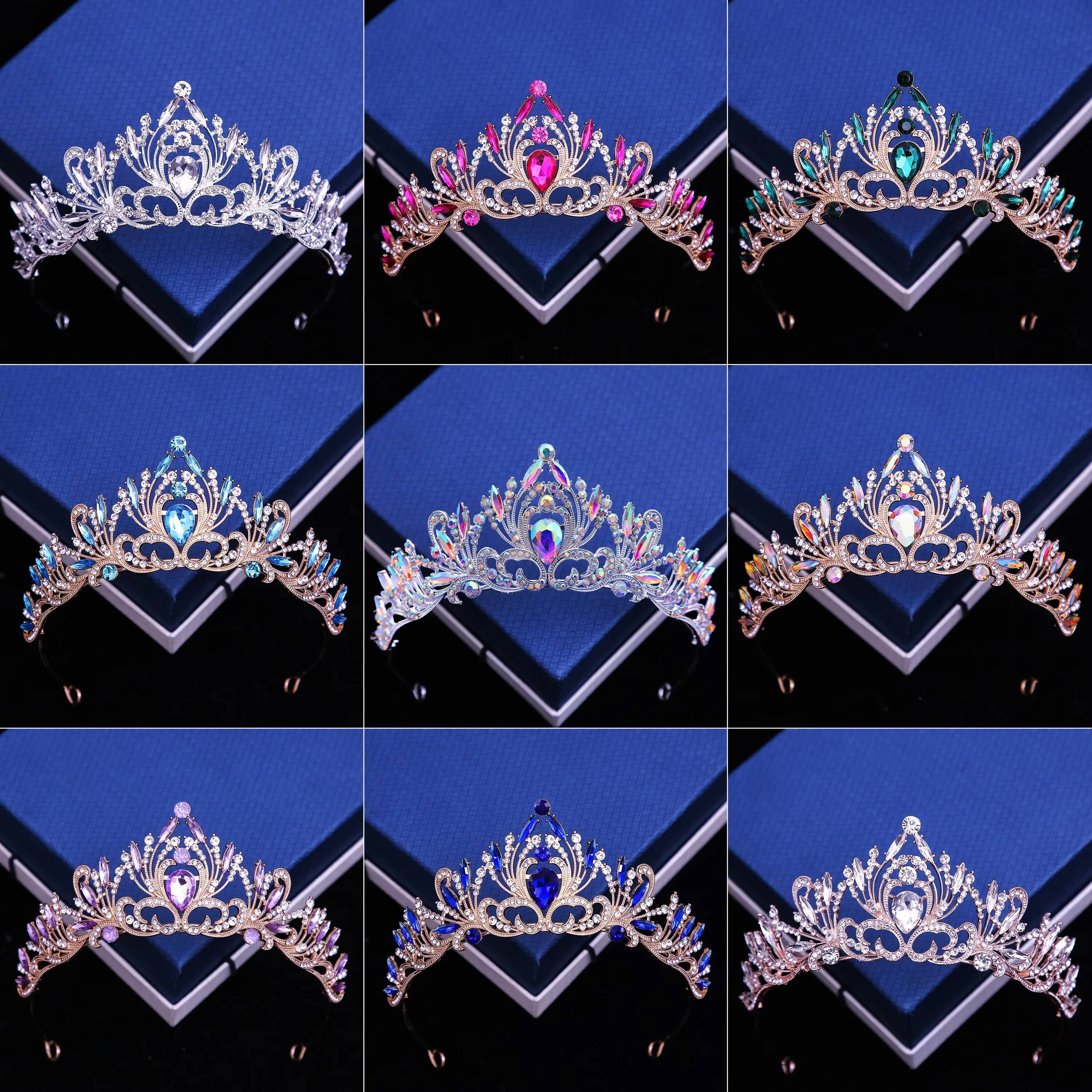 10 Colors Elegant Korean Girls Crystal Tiara For Women Party Wedding Princess Rhinestone Bridal Crown Hair Jewelry