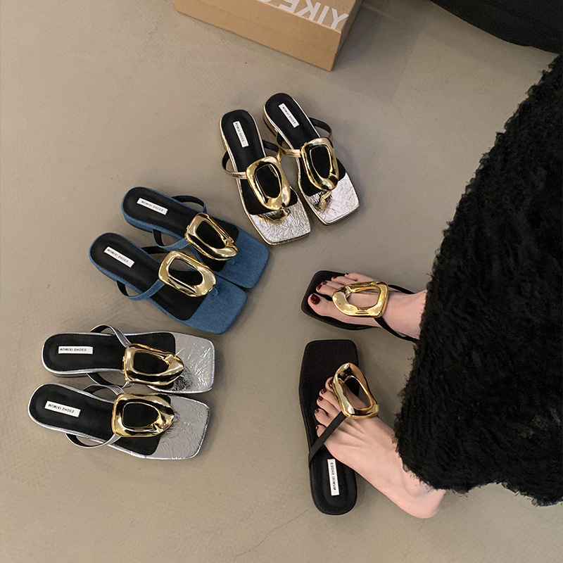 Ddmyoutdoor French Style Women S Low Heel Sandals For Spring New Niche High End Sense Elegant Toe Post Flip Flops Outdoor Shoes