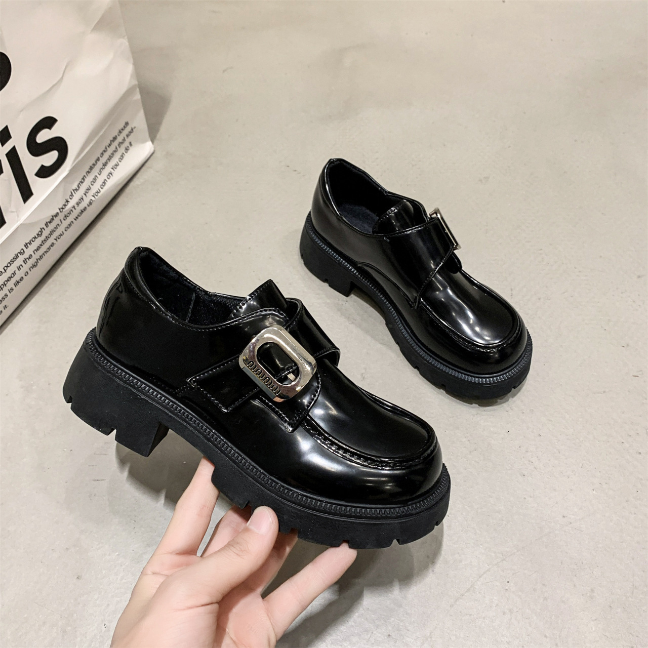 Ddmysports Petite Height Increasing Versatile Loafers For Women Autumn New Black JK British Style Thick Sole Leather Shoes Outdoor Shoes