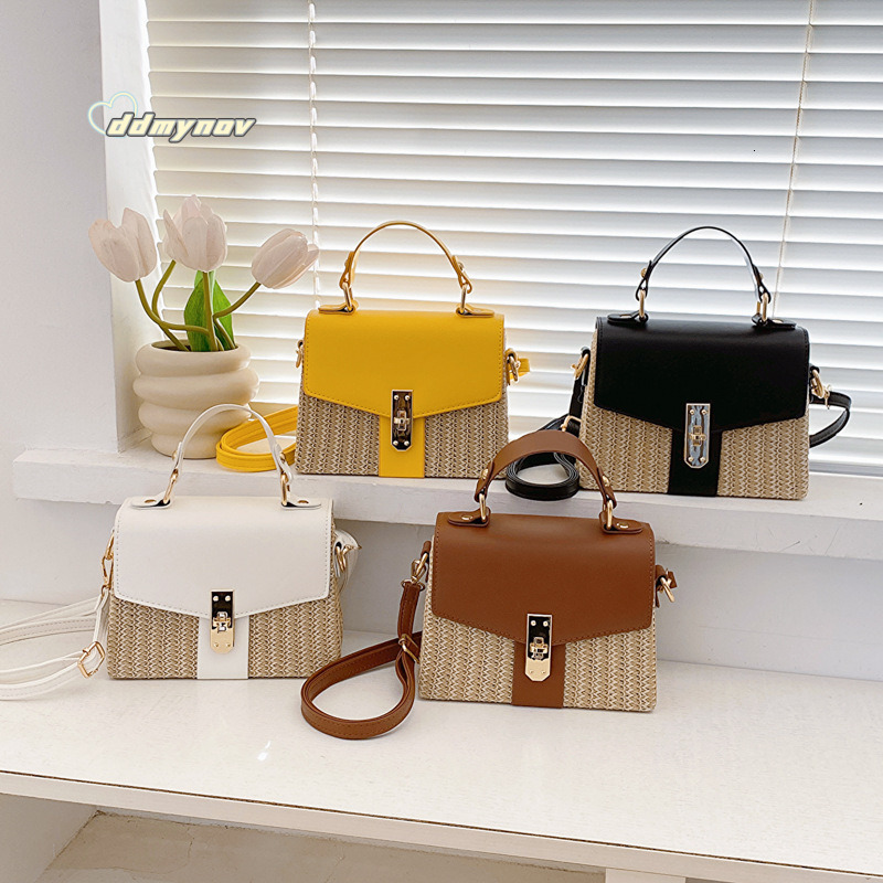 Women's 2025 New Ladies Shoulder Fashion Lock Woven Casual Handbag Textured Crossbody Small Square Bag ddmynov