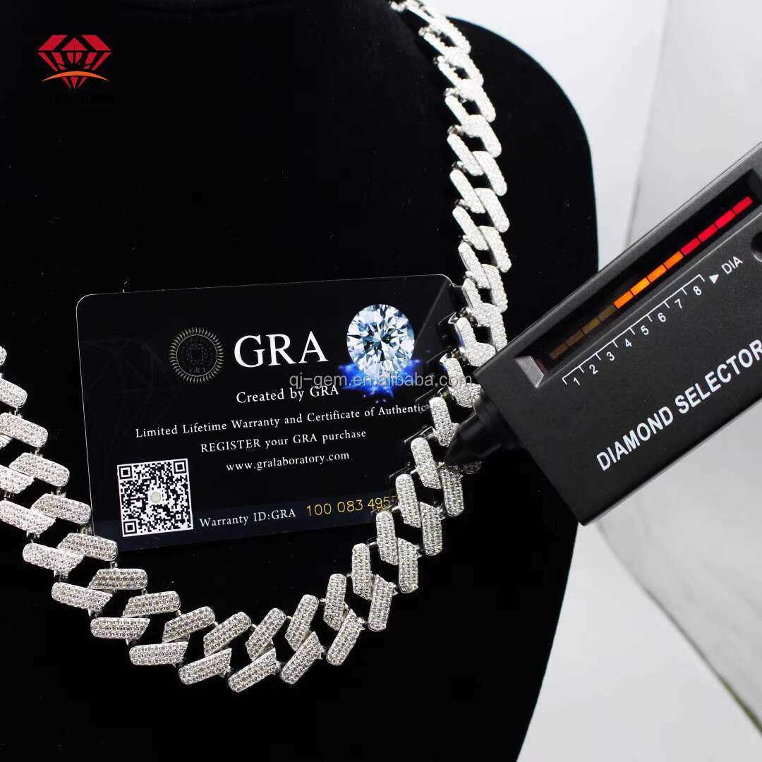 Qianjian Custom Hip Hop Moissanite Cuban Link Chain 925 Silver Diamond Iced Out Necklace