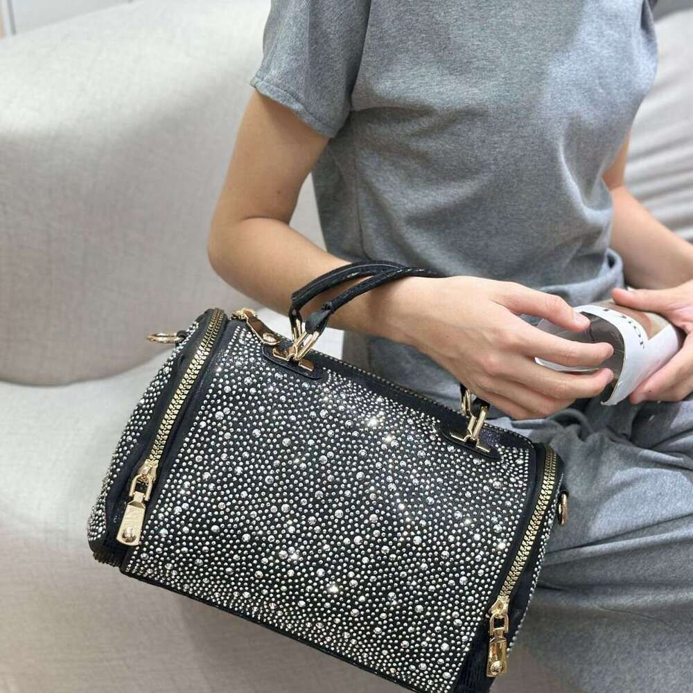 New Leopard Print Rhinestone Handbag Large Capacity Fashion Versatile Single Shoulder Crossbody Women's Bag
