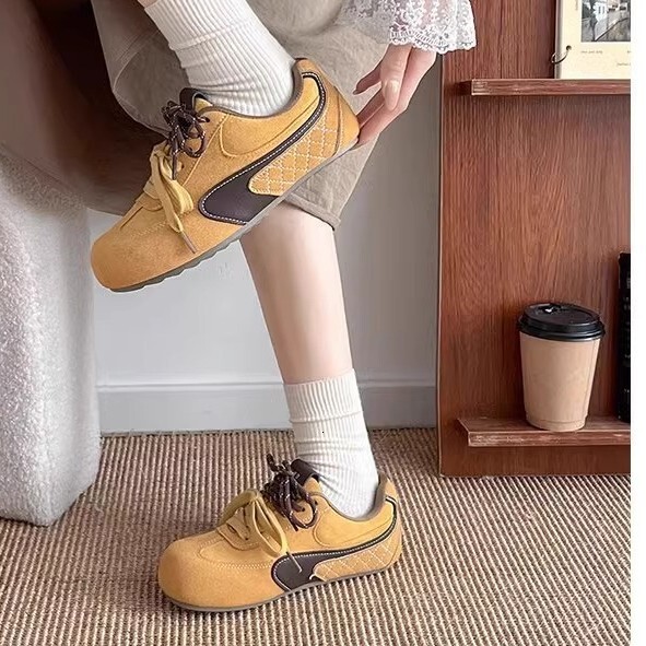 Ddmysports Cute Pink German Training For Women Spring New Two Tone Shoelaces Puff Bread Casual Agan Shoes Outdoor Shoes