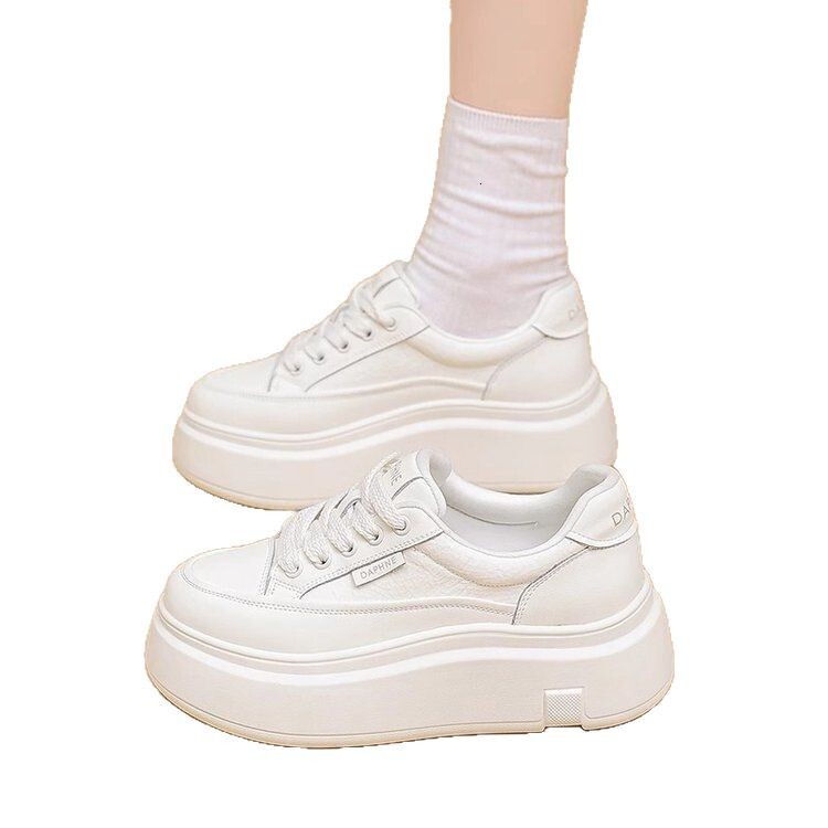 Ddmysports New Thick Soled White For Women Spring Versatile Sports Casual Shoes Height Increasing Lace Up Lightweight Sneakers Outdoor Shoes