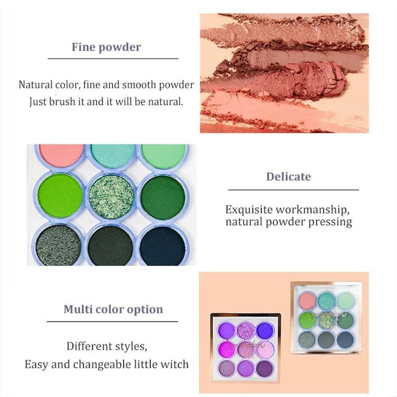 9 Colors Makeup Party Eyeshadow Pallete Shiny Purple Eye Shadow Palette Brown Shimmer Glitter Matte Shades Neon Pigments