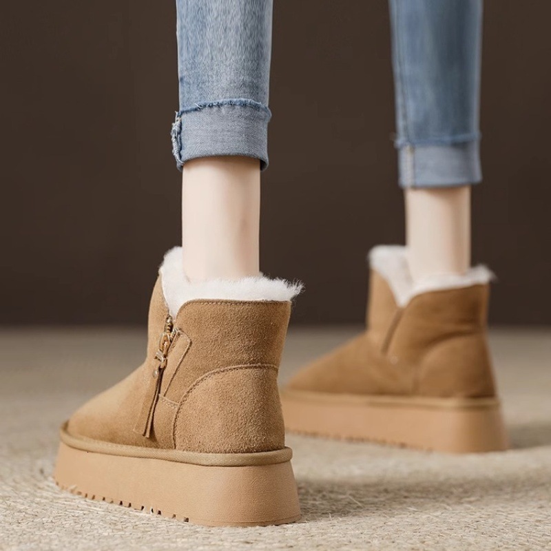 Ddmysports Northeast Snow Thick Sole Women S Fleece Lined Thickened Warm Short Boots Winter Suede Side Zipper Height Increasing Cotton Shoes Outdoor S