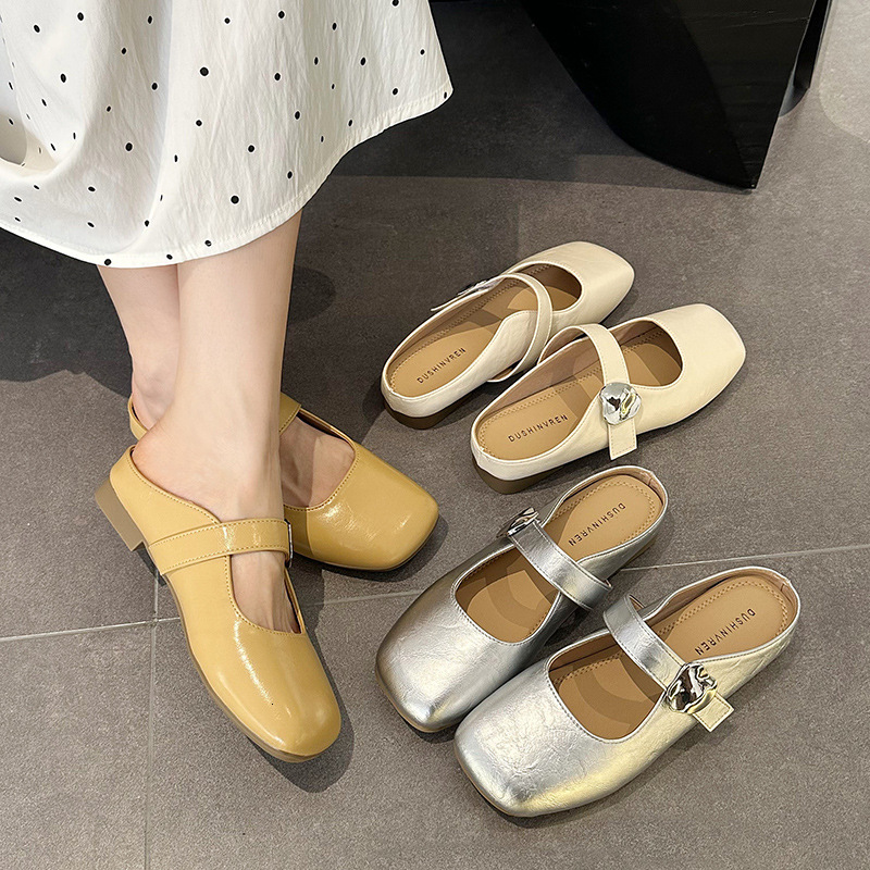 Ddmyoutdoor French Style Flat Closed Toe Mules For Women Summer New Versatile Dress Shoes Soft Sole Slip On Sandals Outdoor Shoes