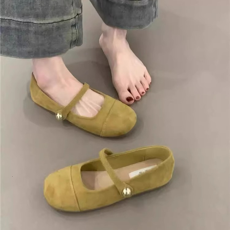 Ddmyoutdoor French Style Shallow Mouth Red Single Spring New Gentle Fairy Suede Mary Jane Flat Shoes For Women Outdoor Shoes