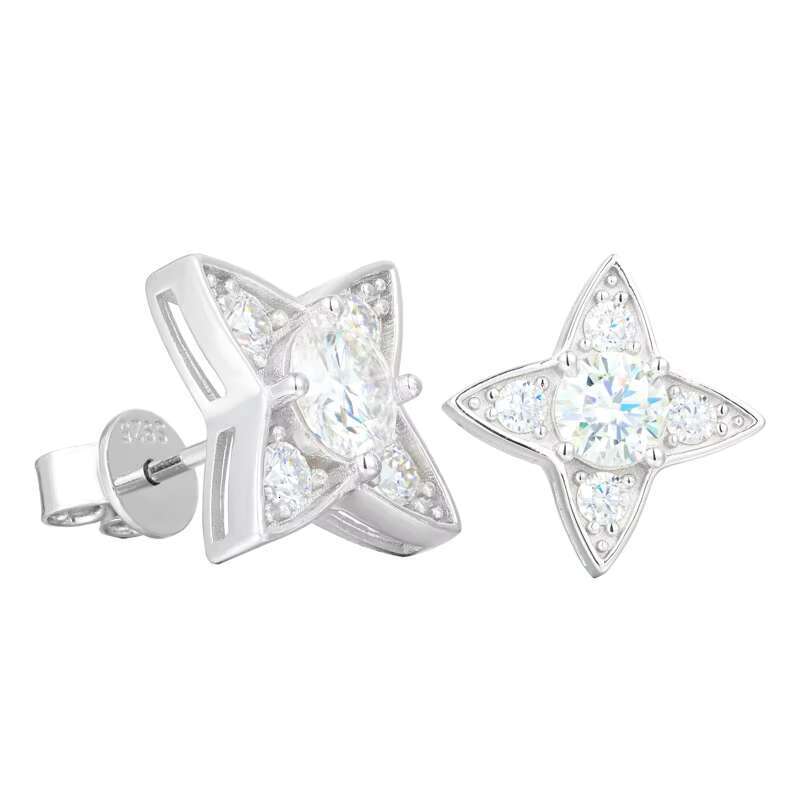 S925 Silver Moissanite Earrings Elegant High-End Fashion commuter Four-Pointed Star in Stock