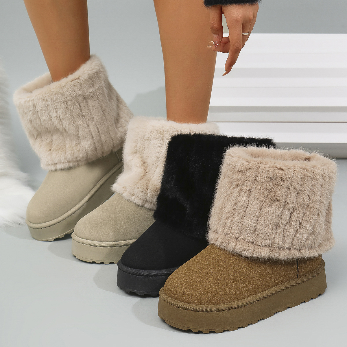 Free shipping designer Boots for woman cotton shoes winter new style thick soled and plush fashionable short black brown snow boots