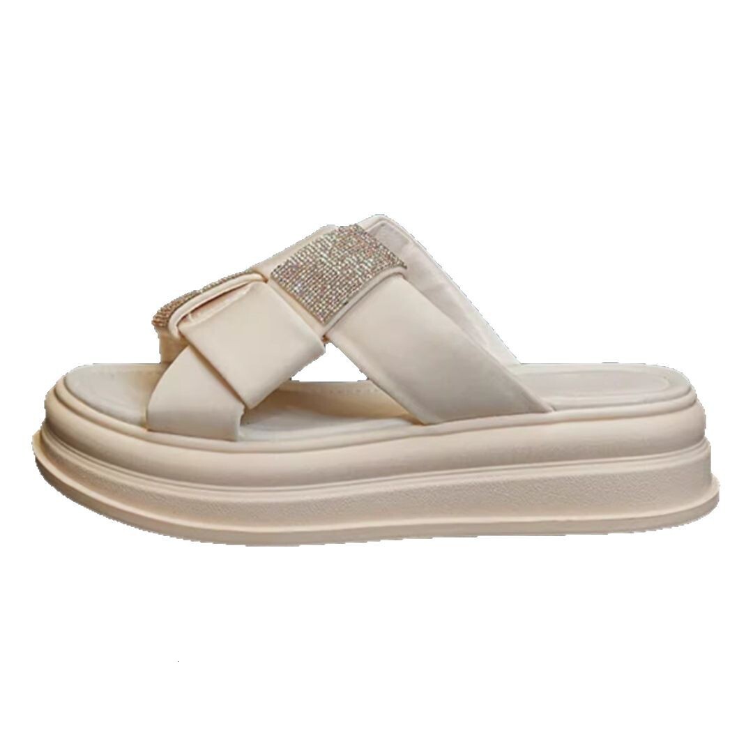 Ddmysports Casual Thick Soled Sandals For Women New Summer High End Roman Rhinestone One Strap Slippers Elegant Fairy Style Outdoor Shoes