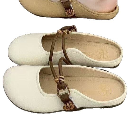 Ddmyoutdoor Summer Outdoor Closed Toe Half Slippers For Women New Super Popular Flat Slip On Lazy French Style Sandals Outdoor Shoes