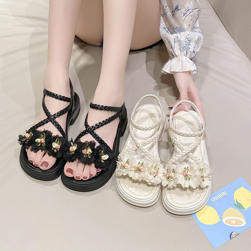 Ddmyoutdoor Women S New Summer Outdoor Exquisite Fairy Style With Dress Flower Thick Sole High Heel Sandals Outdoor Shoes
