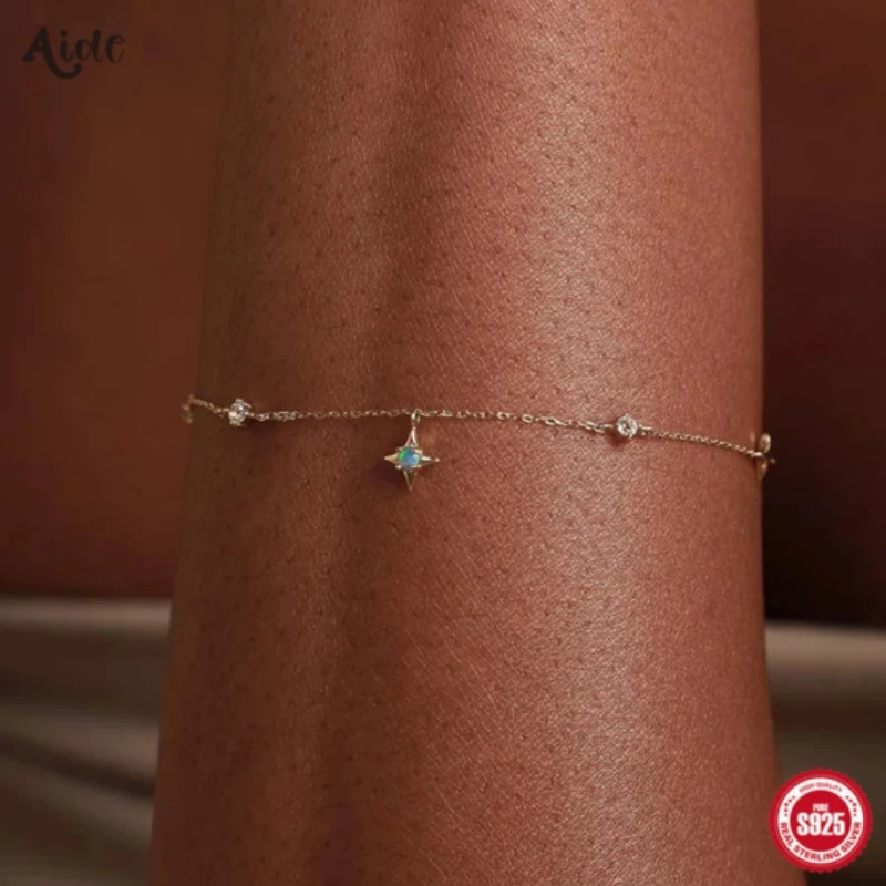 Aide 925 Sterling Silver Star Inlaid Opal With Mini Zircon Chain Bracelet For Women High Quality Elegant K Gold Jewelry Gift 250610