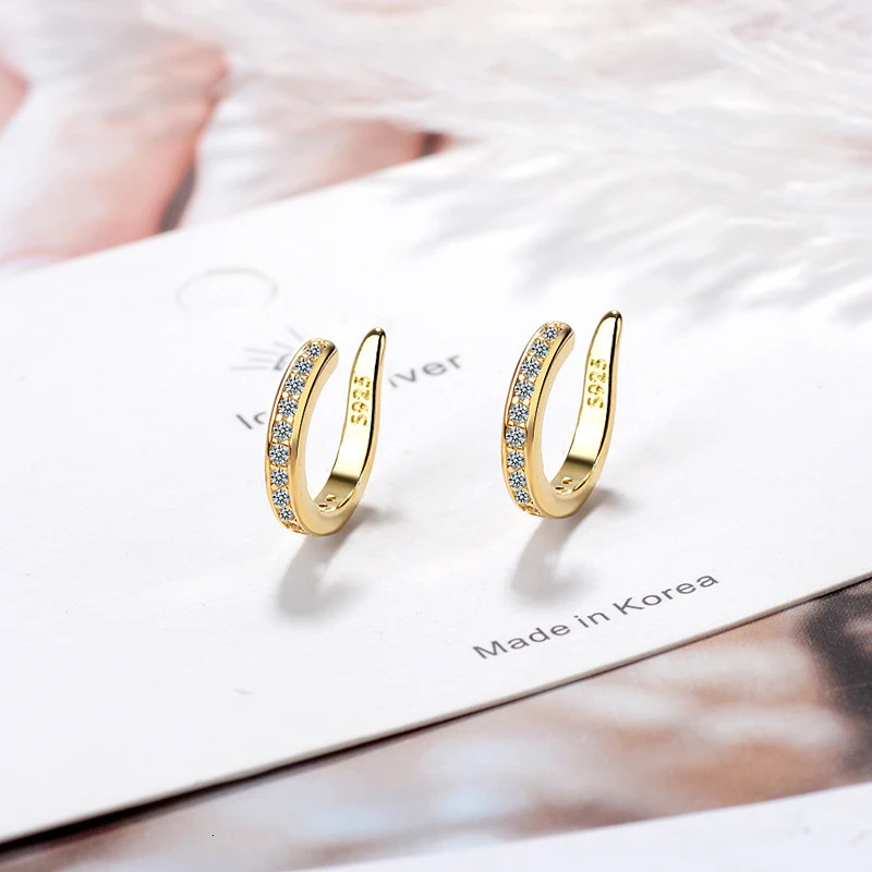 Fashion Fine Zircon 925 Sterling Silver C Type Clip Earrings Punk Rock Unisexual Rhinestone No Hole Ear Clip Earring Jewelry 250610