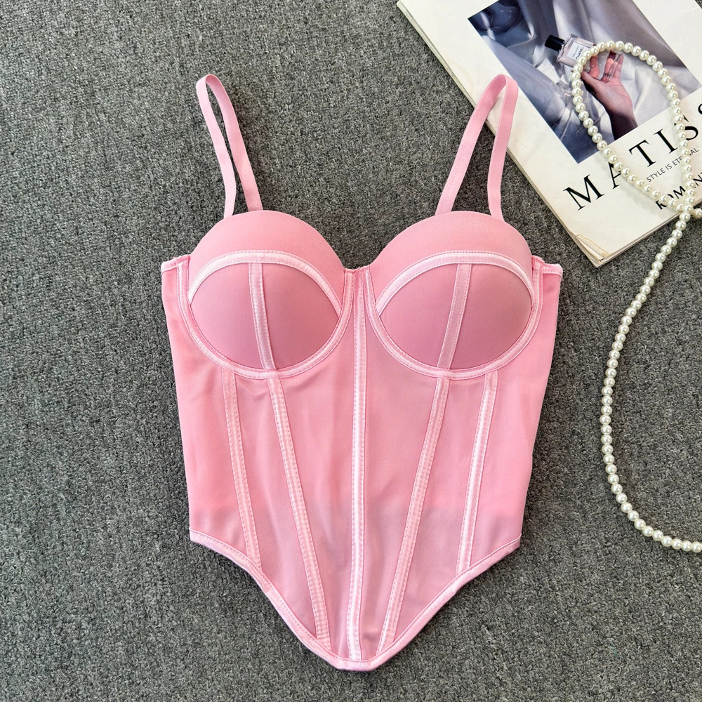 Chic Vintage Sweet Camis fishbone Asymmetrical Tank Top Slim Crop Sexy Corset Bustier Women Summer Clothing 250611