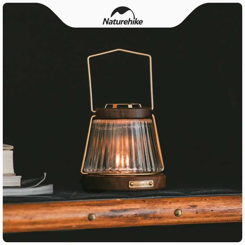 Naturehike Walnut Candle Lamp Outdoor Camping Garden Retro Hanging Lighting Atmosphere Holder Lantern Windproof Home Dinner Lamp W250613