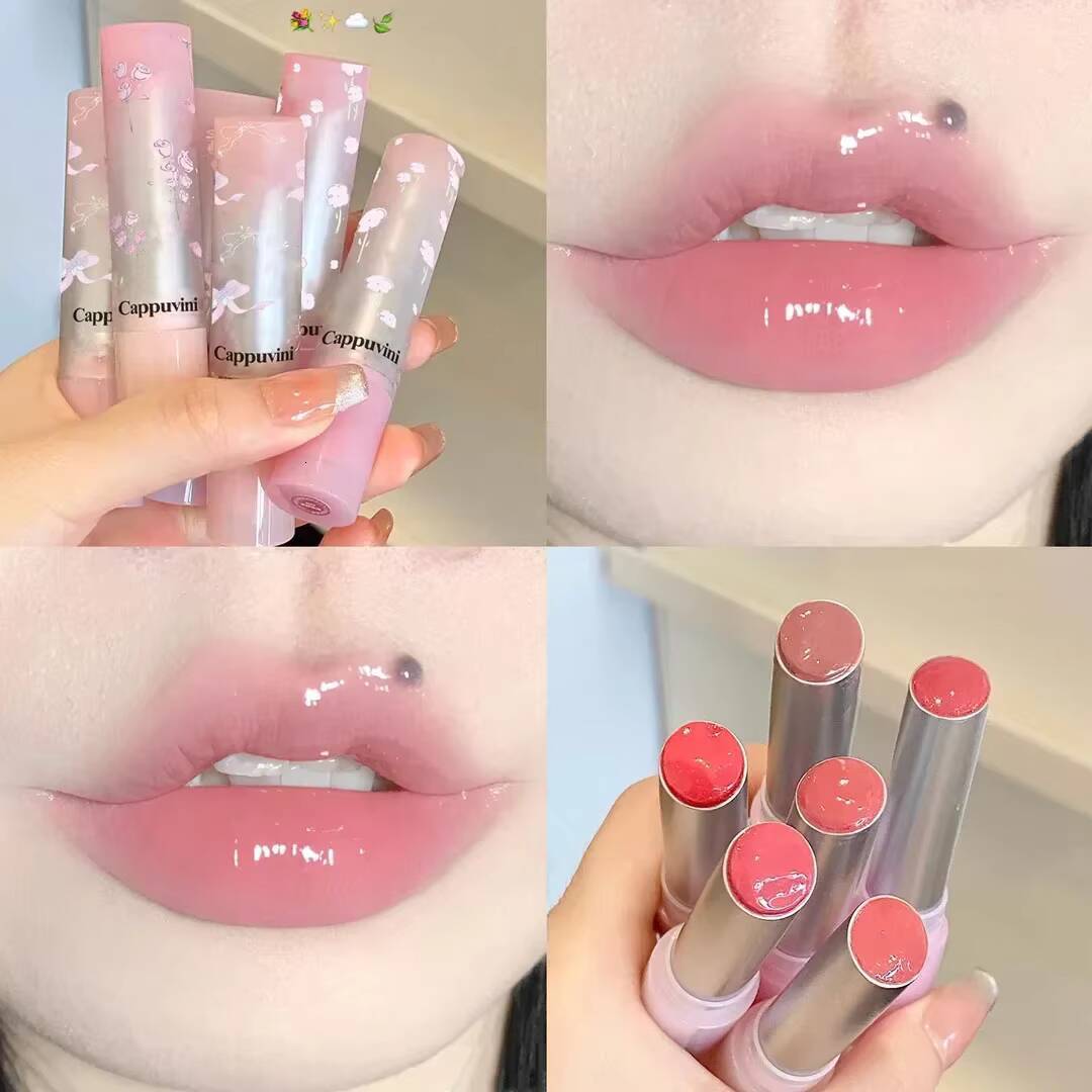 6 Colors Jelly Glaze Non-stick Lip Tint Moisturizing Crystal Lipstick Glass Gloss Lasting Tender Repair Lips Care Cosmetic happy