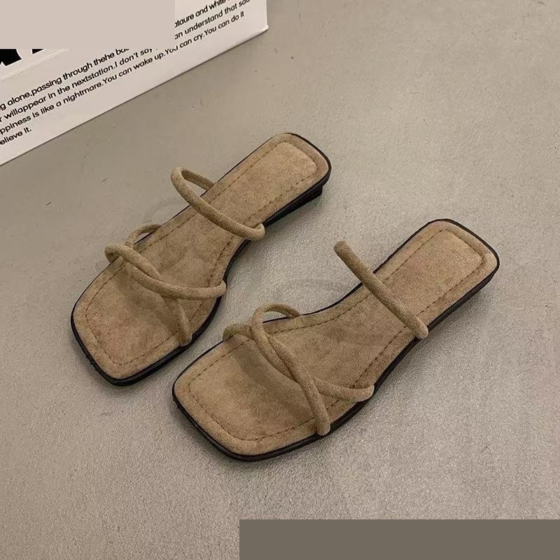 Ddmysports French Style Women S Slippers For Summer New Fashion Suede Elegant Low Block Heel Sandals To Match Dresses Outdoor Shoes