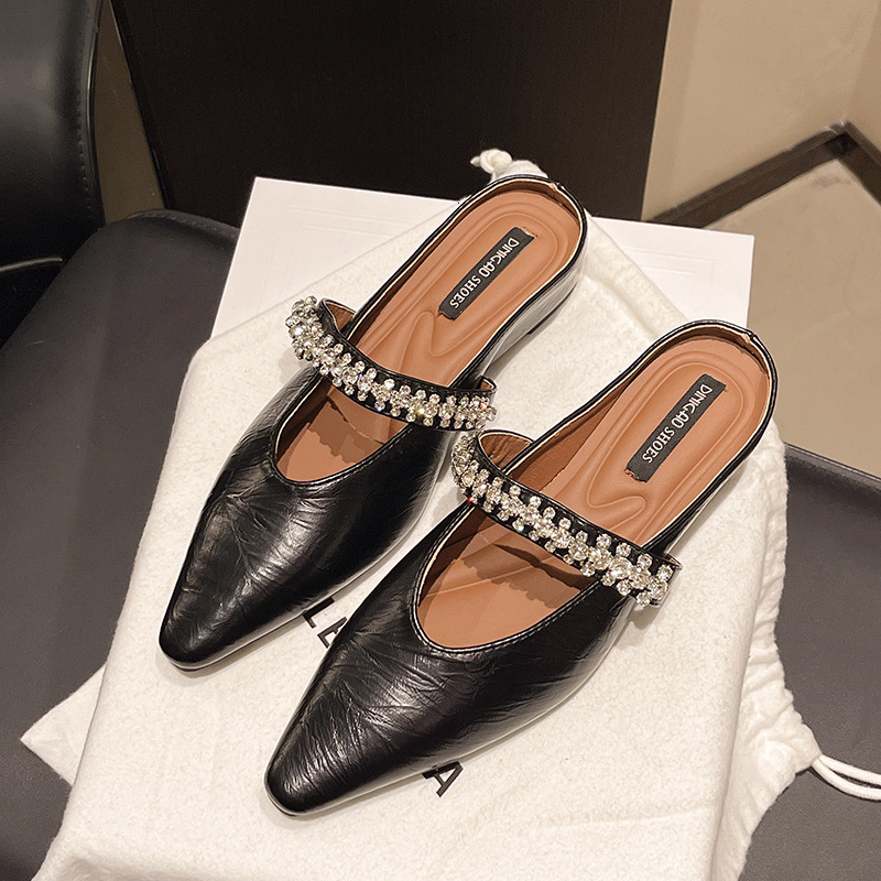 Ddmyoutdoor Pointed Toe Thick Sole French Slippers Spring Autumn New Style Hidden Heel Women S Shoes With Rhinestones Outdoor Shoes