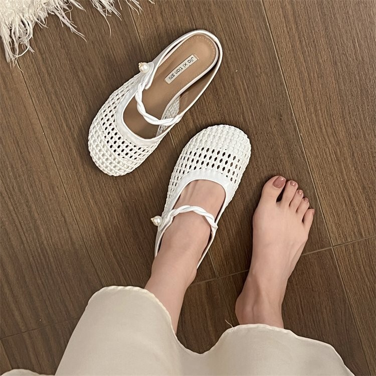Ddmyoutdoor Hidden Wedge Woven Hollow Out Closed Toe Half Slippers For Women Outdoor Summer New Breathable Thick Sole Sandals To Match Skirts Outdoor 