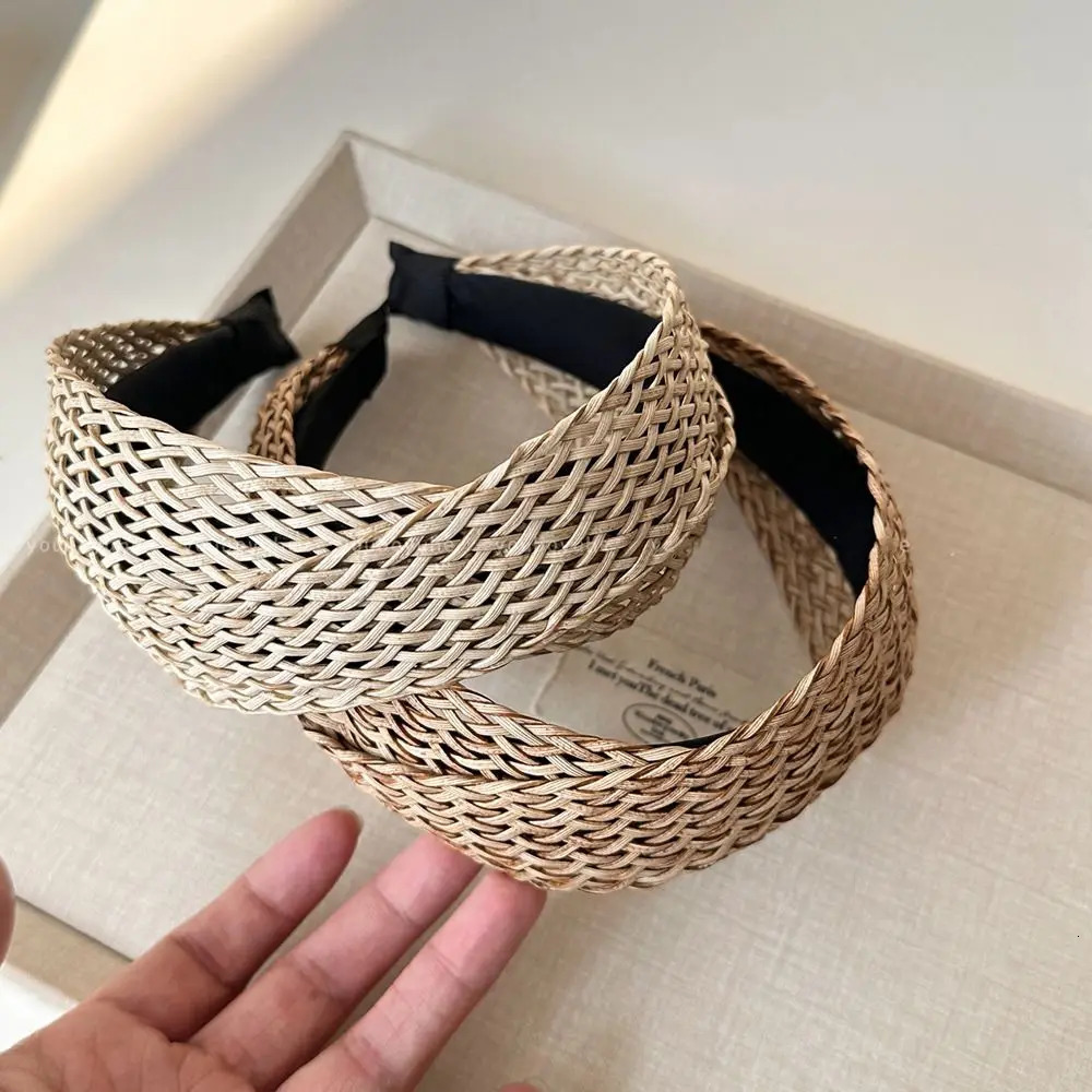 Hollow Straw Weave Headband Vacation Style Headwear Wide Edge Hairband Hair Band Korean Style Bohemian Style Hair Hoop Kids 250610