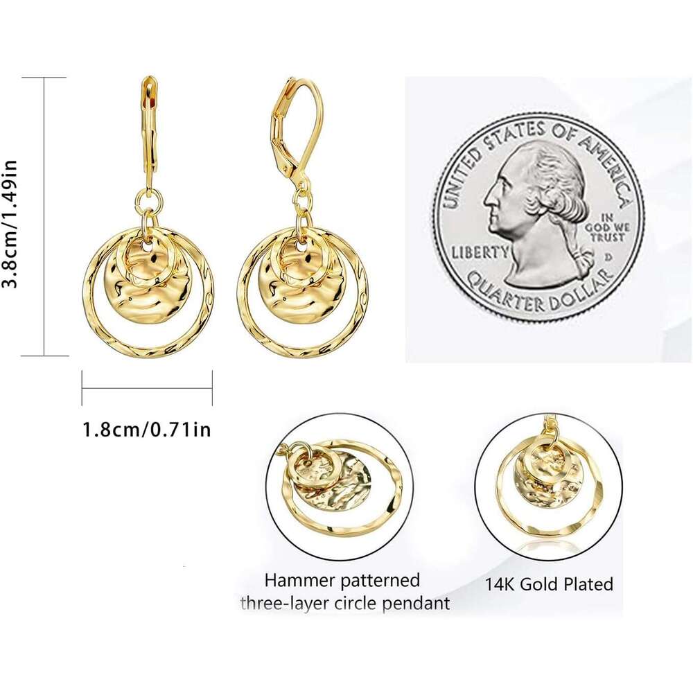 d and Sier Circle Drop Jewelry Hypoallergenic Hammered Leverback Dangle Earrings for Gifts