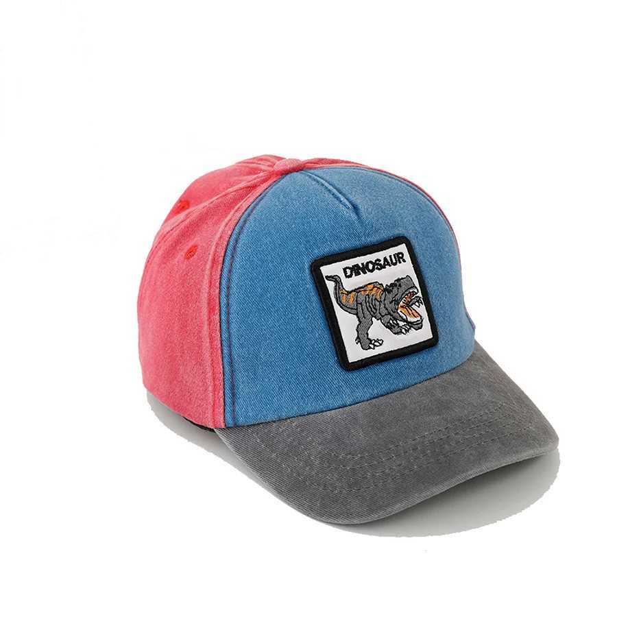 Summer Outdoor Washed Denim Sun Hat For Kids Boys Girls Cartoon Dinosaur Embroidery Baby Baseball Cap Vintage Snapback Caps W250614