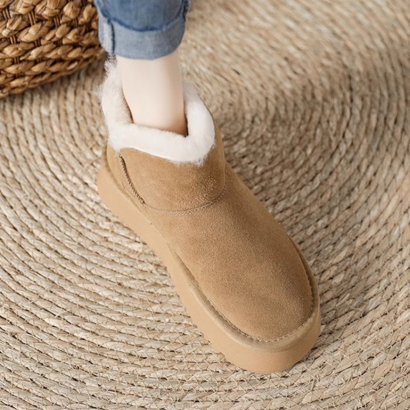 Ddmysports Northeast Snow Thick Sole Women S Fleece Lined Thickened Warm Short Boots Winter Suede Side Zipper Height Increasing Cotton Shoes Outdoor S