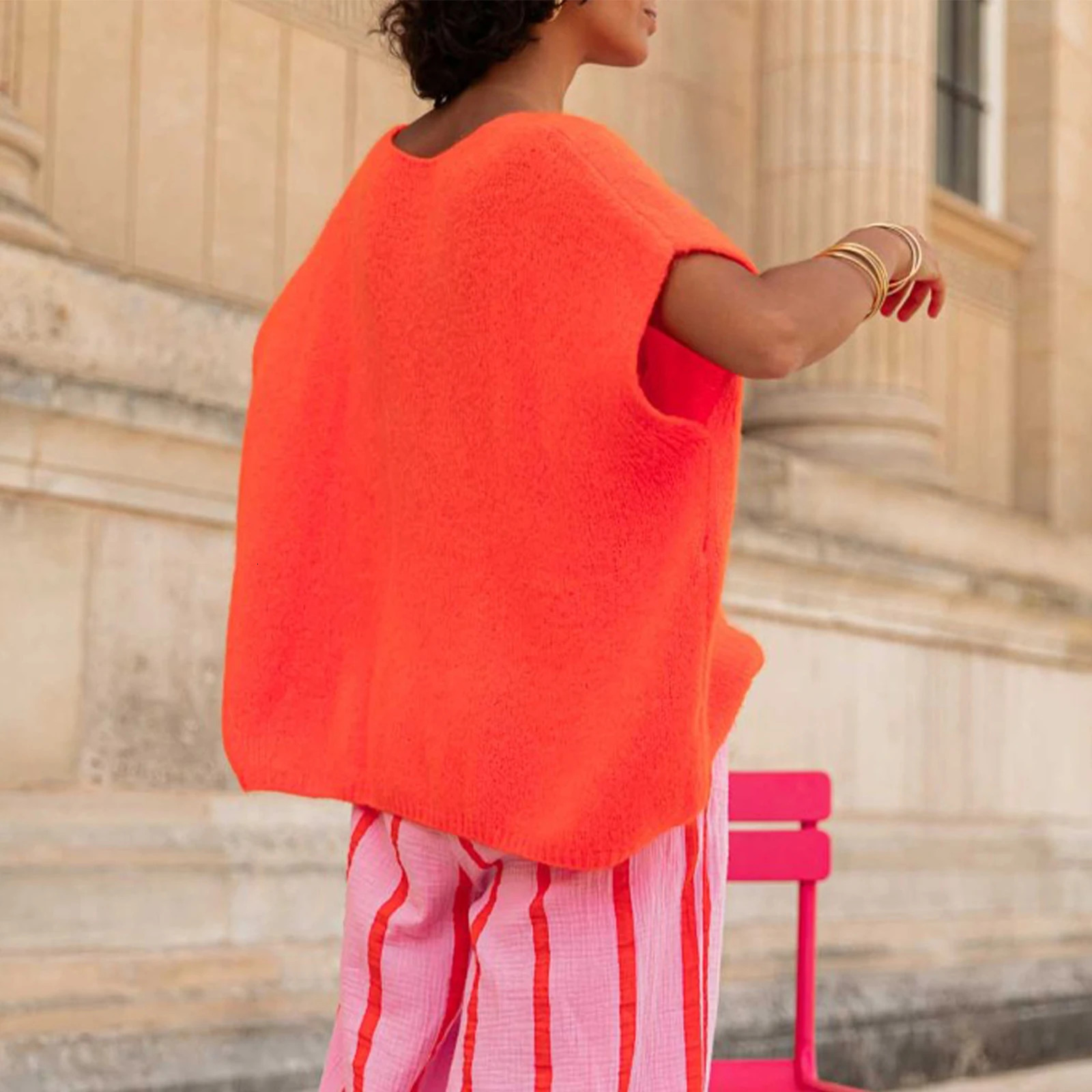 Combhasaki Womens Y2K Basic Loose Fit Short Sleeve Knitwear Cardigan Solid Color Button Down Deep VNeck Lightweight Sweaters 250612