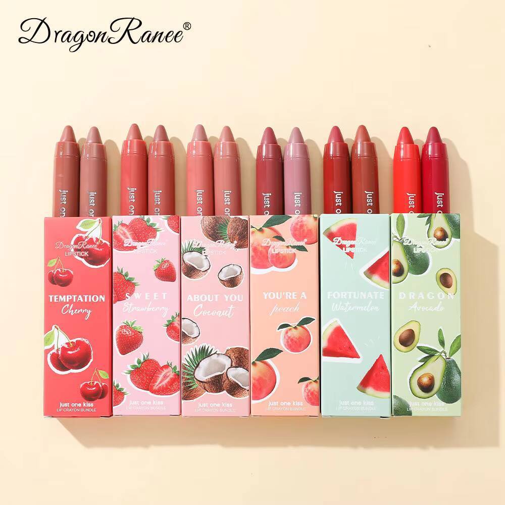 Dragon Ranee 2pcs/set Crayon Lipstick Pencil Long Lasting Moisturising Liner Solid Fruit Lip Nectar happy