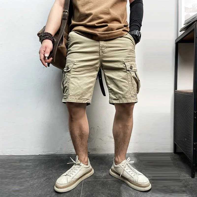 Men Summer New Cotton Cargo Shorts Mens Fashion Casual Multi Pockets Shorts Pants Elastic Waist Breathable Joggers Shorts Male W250614