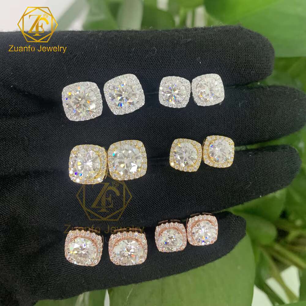 Halo Stud Earrings 18k Gold Plated Sterling Silver S925 Moissanite Classic Vintage Fine Jewelry Stud Earrings Women Jewelry