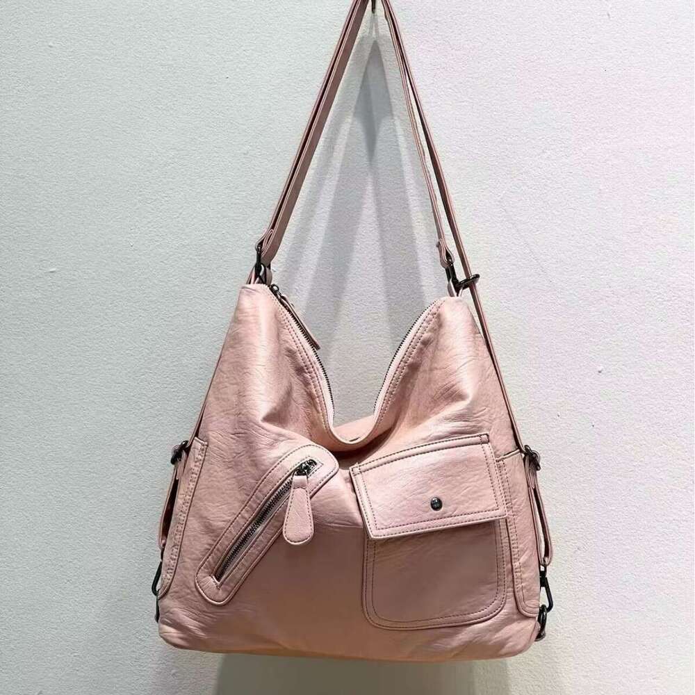 PU Capacity Washed New Women's Trendy Fashion Shoulder Versatile Backpack Soft Leather Crossbody Bag