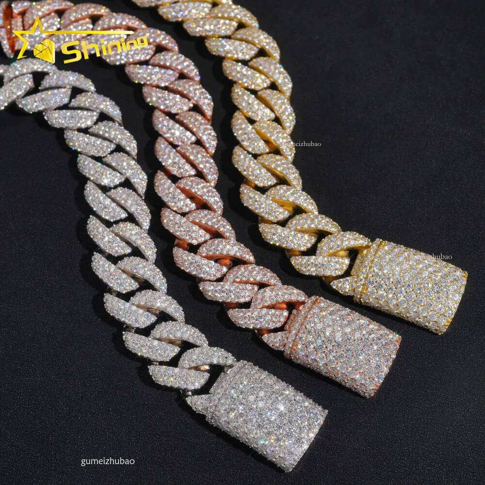 Iced Out Sterling Sier 20mm Solid Heavy Miami Moissanite Hip Hop Jewelry Men Gold Plated Cuban Link Chain Bracelet
