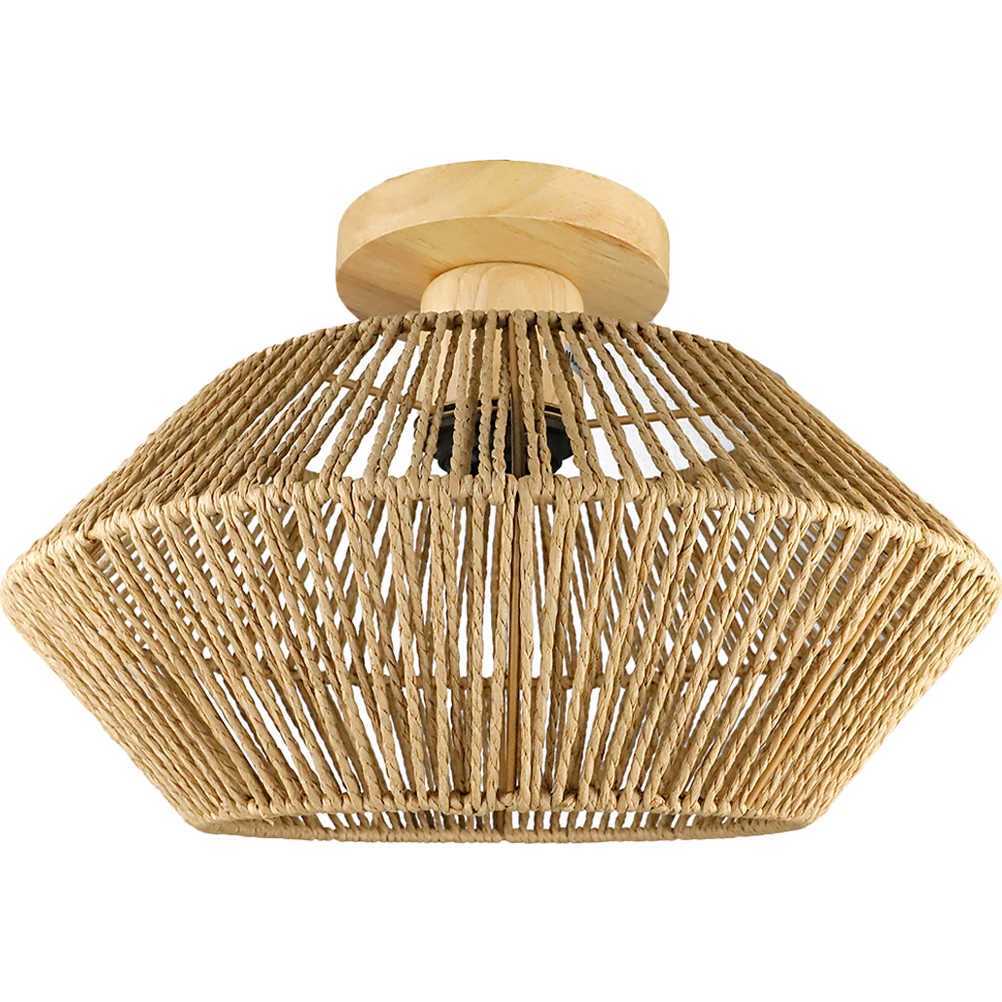Rattan Ceiling Light Straw Rope Weaving Design LED Flush Mount Fixture for Bedroom Living Room Decor XJ2500613
