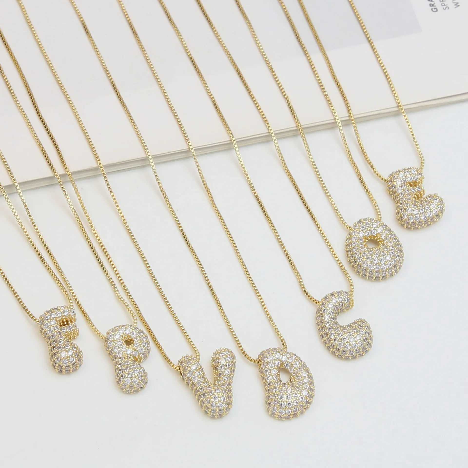 Gold Plated Balloon 26 Alphabet Letter Pendant Necklace Copper Zircon Bubble Initial Pendant For Women Personality Chain Jewelry Z250614